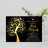 ブラックバルミツワーライフスクリプトのツ実在リー金ゴールド 箔招待状 (立ち正面)