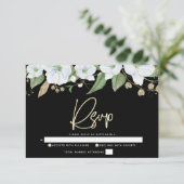 ブラックバルミツワー金ゴールドスクリプトフローラ水色 出欠カード (スタンド正面)