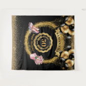 ブラックバルーン金ゴールドグリッター50誕生日タペストリー タペストリー (正面(横))