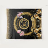 ブラックバルーン金ゴールドグリッター50th誕生日パーティー タペストリー (正面(横))