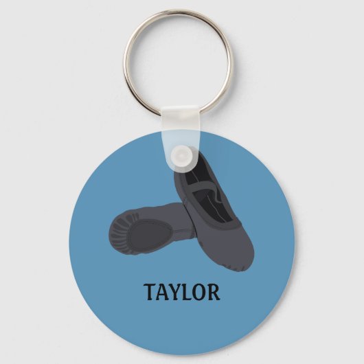 ブラックバレエ靴ブルーパーソナライズされた キーホルダー (正面)