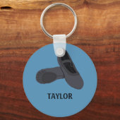 ブラックバレエ靴ブルーパーソナライズされた キーホルダー (正面)