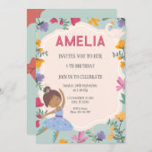 ブラックバレリーナプリンセスフローラガール誕生日 招待状 (正面/裏面)