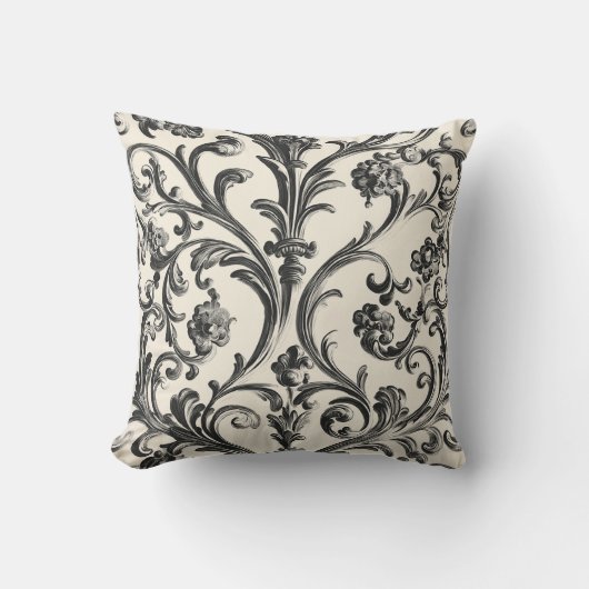 ブラックバロックフローラオンクリーム クッション (正面)