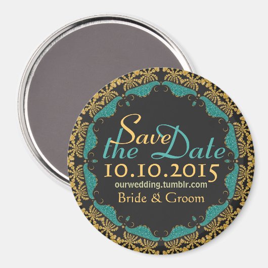 ブラックバロック金ゴールドティール(緑がかった色)レース日付磁石を保存 マグネット (正面/裏面)