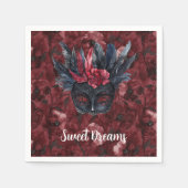 ブラックバーガンディーレッドフェザーズマスク ブライダルシャワー スタンダードカクテルナプキン (正面)