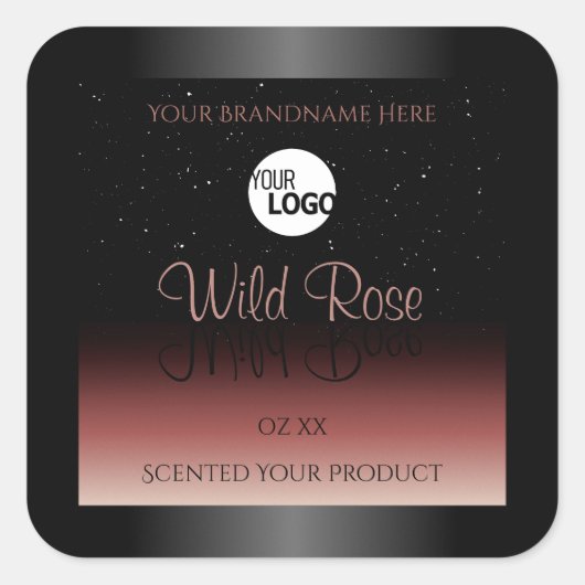 ブラックバーガンディ製品ラベル ソフトグリッター ロゴ スクエアシール (正面)