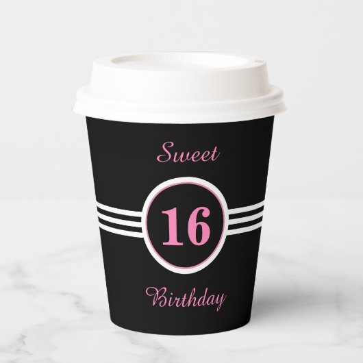 ブラックバースデーパーティーでピンクの甘い16 紙コップ (正面)