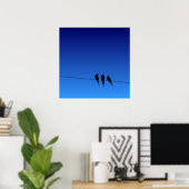 ブラックバードのシルエット（ワイヤー） ポスター (ホームオフィス)