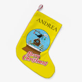 ブラックバード歌唱のスノーグローブ |カスタマイズ スモールクリスマスストッキング (正面 (吊り時))