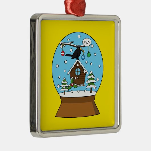 ブラックバード歌唱のスノーグローブ メタルオーナメント (右)
