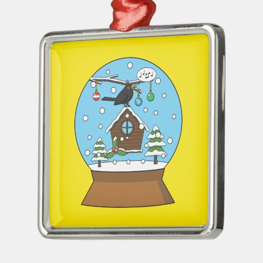 ブラックバード歌唱のスノーグローブ メタルオーナメント (左)
