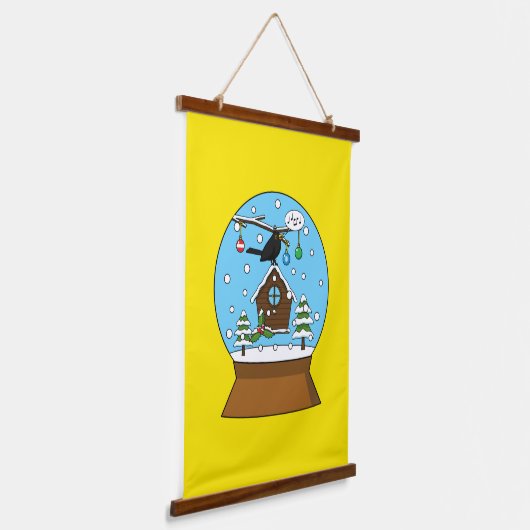 ブラックバード歌唱のスノーグローブ 吊り下げ型タペストリー (傾斜あり)