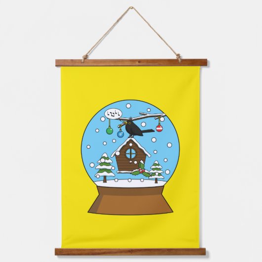 ブラックバード歌唱のスノーグローブ 吊り下げ型タペストリー (正面2)