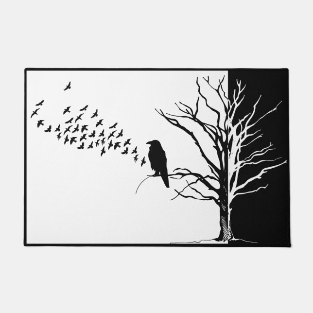 ブラックバード・カラスまたはラヴェンス ドアマット (正面)