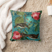 ブラックバード、ピンクローゼアクアブルー、ティール（緑がかった色）ダマスク クッション (ブランケット)