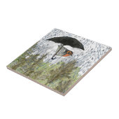 ブラックバーニアンウグイス鳥雨天陶磁器タイル タイル (側面)