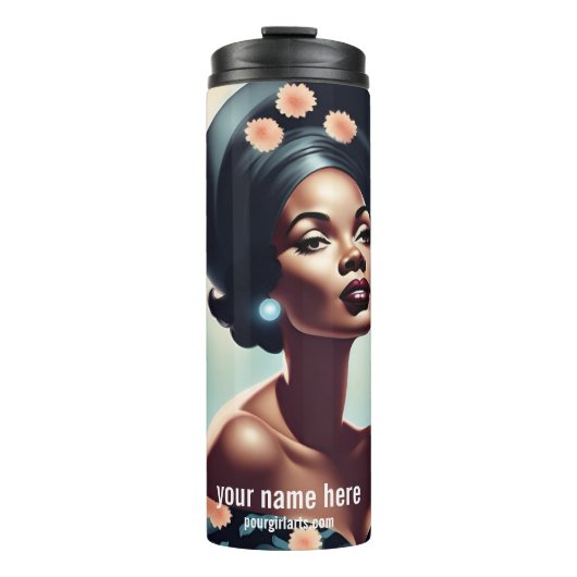 ブラックバービ人形ヴィンテージアート1940の花 タンブラー (正面)