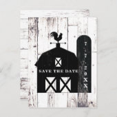 ブラックバーンホワイトウッド素朴ウェディング日付を保存 案内ポストカード (正面/裏面)