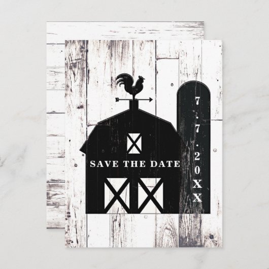 ブラックバーンホワイトウッド素朴ウェディング日付を保存 案内ポストカード (正面/裏面)