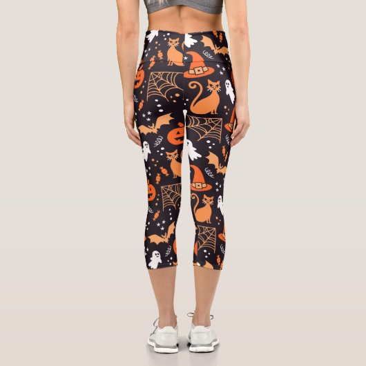 ブラックバ図解入りの、写真付きのッグ上の可愛いハロウィンキャラクター カプリレギンス (裏面)