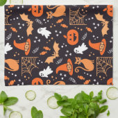 ブラックバ図解入りの、写真付きのッグ上の可愛いハロウィンキャラクター キッチンタオル (折り畳み)