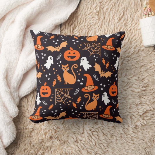 ブラックバ図解入りの、写真付きのッグ上の可愛いハロウィンキャラクター クッション (ブランケット)