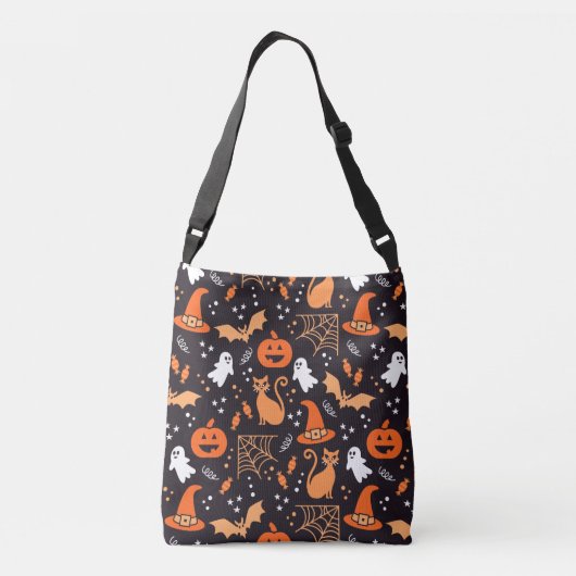ブラックバ図解入りの、写真付きのッグ上の可愛いハロウィンキャラクター クロスボディバッグ (裏面)