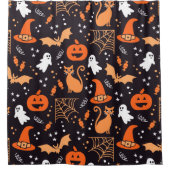 ブラックバ図解入りの、写真付きのッグ上の可愛いハロウィンキャラクター シャワーカーテン (正面)