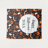 ブラックバ図解入りの、写真付きのッグ上の可愛いハロウィンキャラクター タペストリー (正面(横))