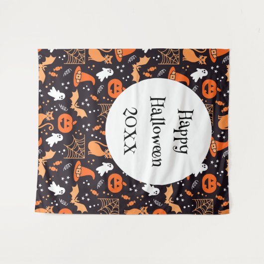 ブラックバ図解入りの、写真付きのッグ上の可愛いハロウィンキャラクター タペストリー (正面(横))