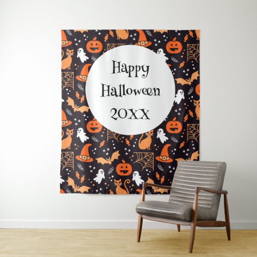 ブラックバ図解入りの、写真付きのッグ上の可愛いハロウィンキャラクター タペストリー (インサイチュ)