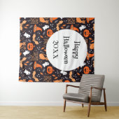 ブラックバ図解入りの、写真付きのッグ上の可愛いハロウィンキャラクター タペストリー (インサイチュ(横))