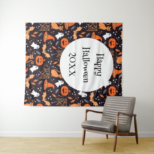 ブラックバ図解入りの、写真付きのッグ上の可愛いハロウィンキャラクター タペストリー (インサイチュ(横))