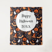 ブラックバ図解入りの、写真付きのッグ上の可愛いハロウィンキャラクター タペストリー (正面)