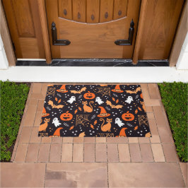 ブラックバ図解入りの、写真付きのッグ上の可愛いハロウィンキャラクター ドアマット