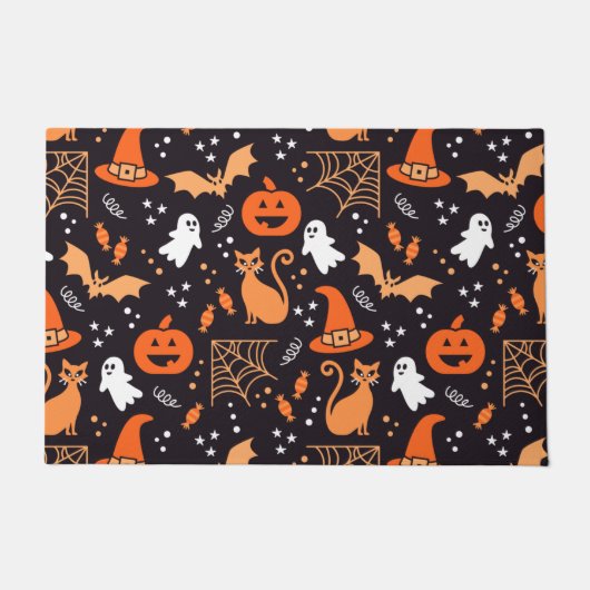 ブラックバ図解入りの、写真付きのッグ上の可愛いハロウィンキャラクター ドアマット (正面)