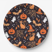 ブラックバ図解入りの、写真付きのッグ上の可愛いハロウィンキャラクター ペーパープレート (正面)