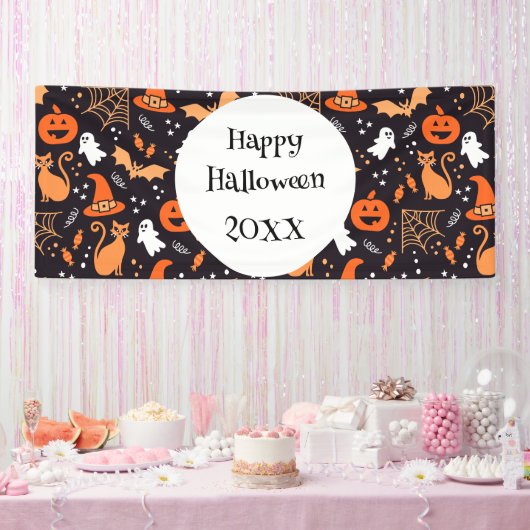 ブラックバ図解入りの、写真付きのッグ上の可愛いハロウィンキャラクター 横断幕 (パーティー)