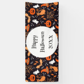 ブラックバ図解入りの、写真付きのッグ上の可愛いハロウィンキャラクター 横断幕 (縦)