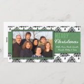 ブラックパインズダマスクグリーントリムメリークリスマス シーズンカード (正面/裏面)