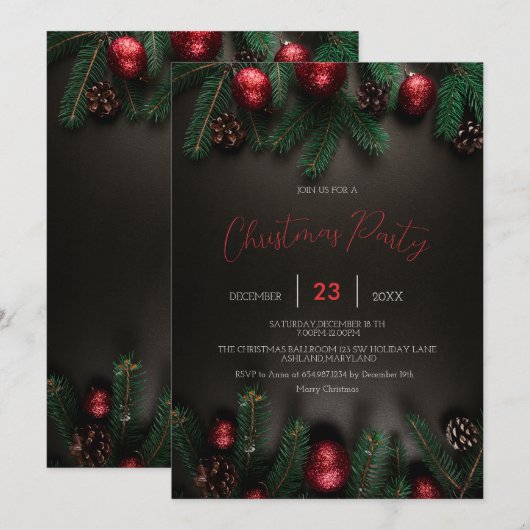 ブラックパインツリーブランチオーナメント招待状 セーブザデート (正面/裏面)