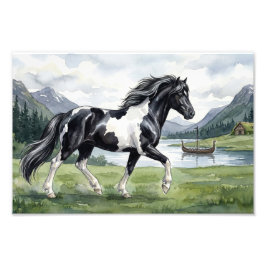 ブラックパイントのアイスランド馬 Brunskjottur フォトプリント