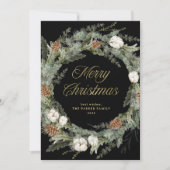 ブラックパエレガントインリース |金ゴールドメリークリスマス シーズンカード (正面)