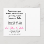 ブラックパカラフルッチワークキルトストアのお知らせ 案内ポストカード (裏面)