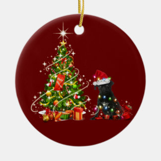 ブラックパグとハットスカフクリスマス セラミックオーナメント