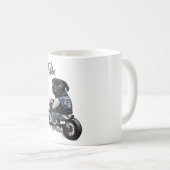 ブラックパグオンオートバイカートゥーンイラストレーション コーヒーマグカップ (正面右)