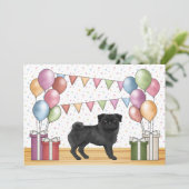ブラックパグカートゥーンドッグパステルカラフルズ誕生日 招待状 (スタンド正面)