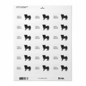 ブラックパグキュート漫画の犬のデザインとカスタム文字 ラベル (フルシート)