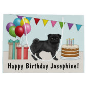 ブラックパグキュート漫画の犬カラフル誕生日 ラージペーパーバッグ (裏面)